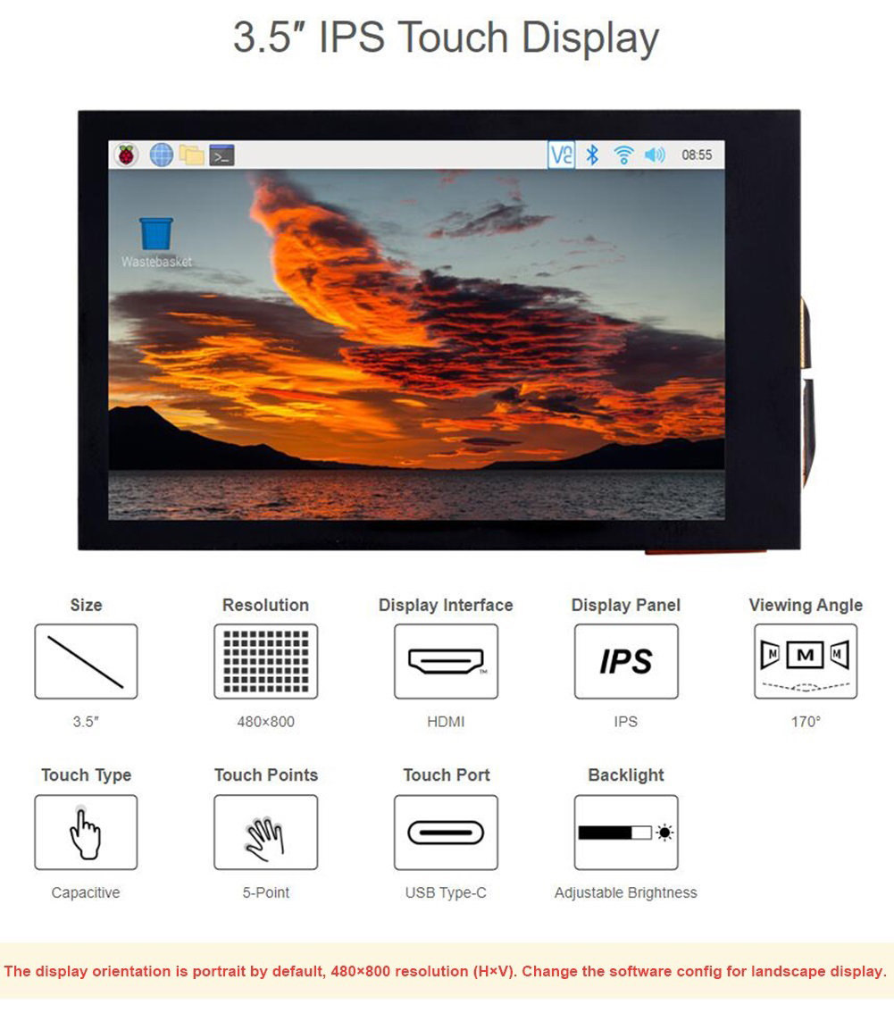 Raspberry Pi 5 - Écran LCD tactile capacitif IPS de